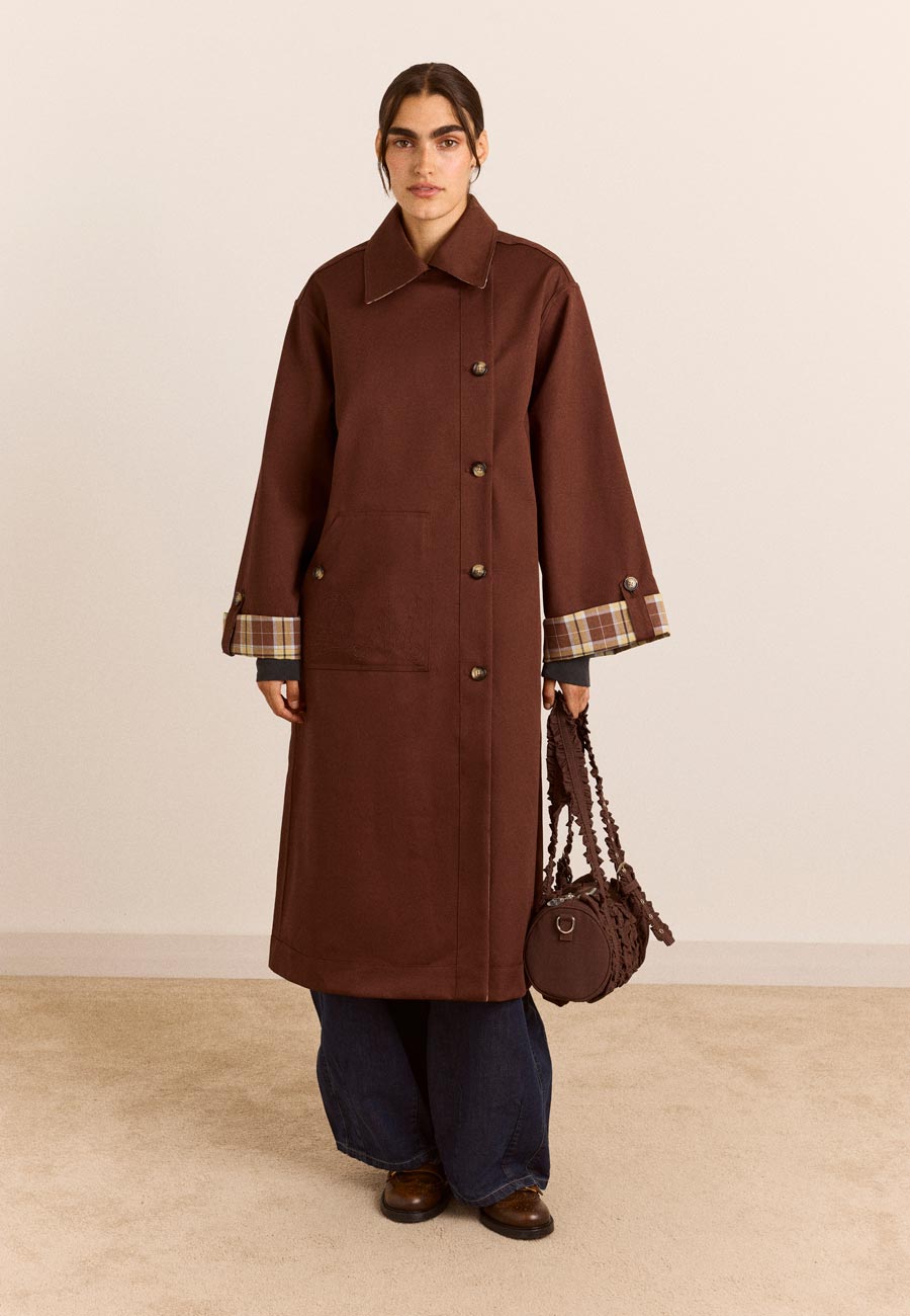 Damson Madder Reversible Longline Jerry Trench Chocolate