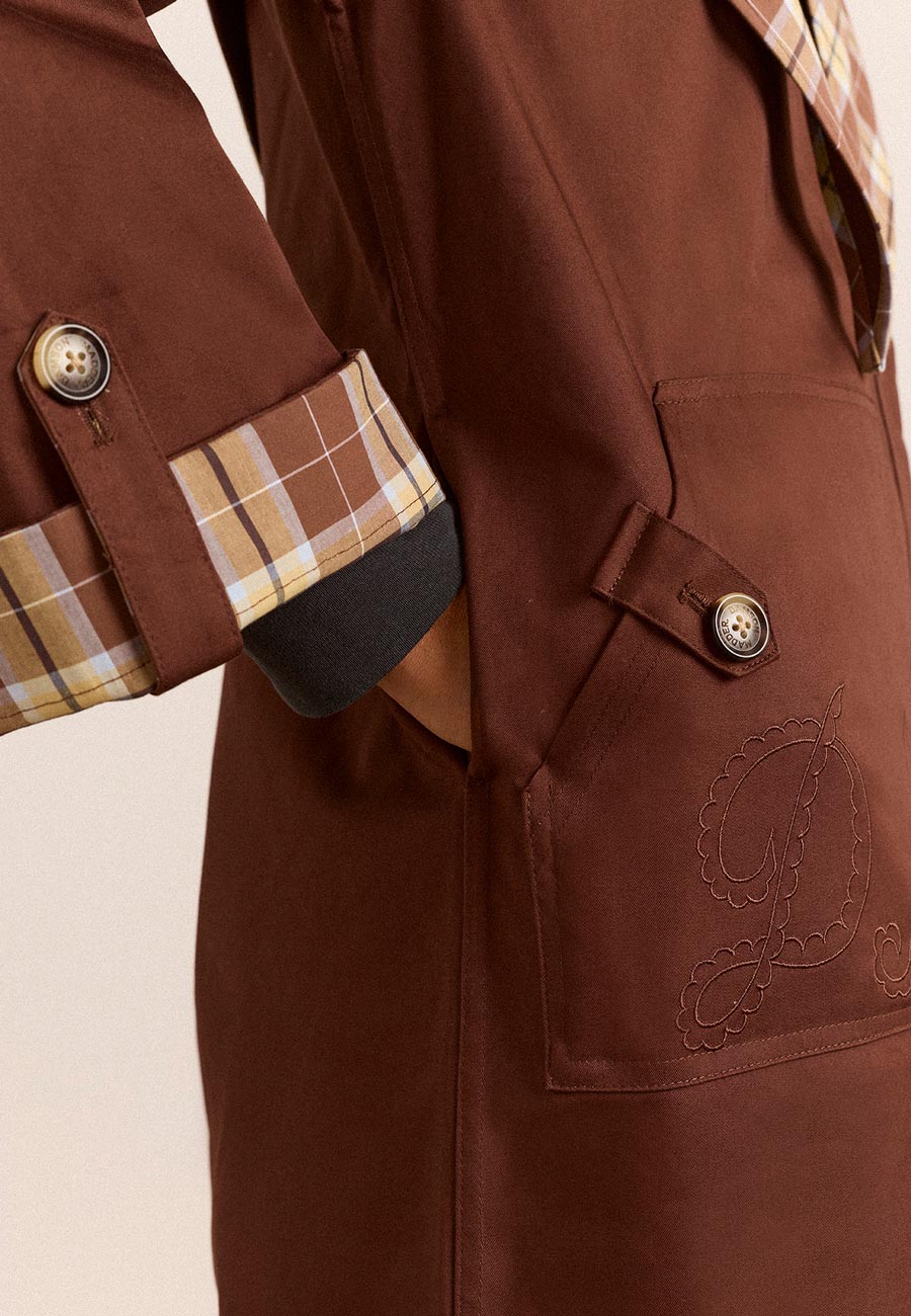 Damson Madder Reversible Longline Jerry Trench Chocolate