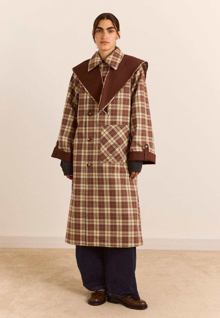 Damson Madder Reversible Longline Jerry Trench Chocolate
