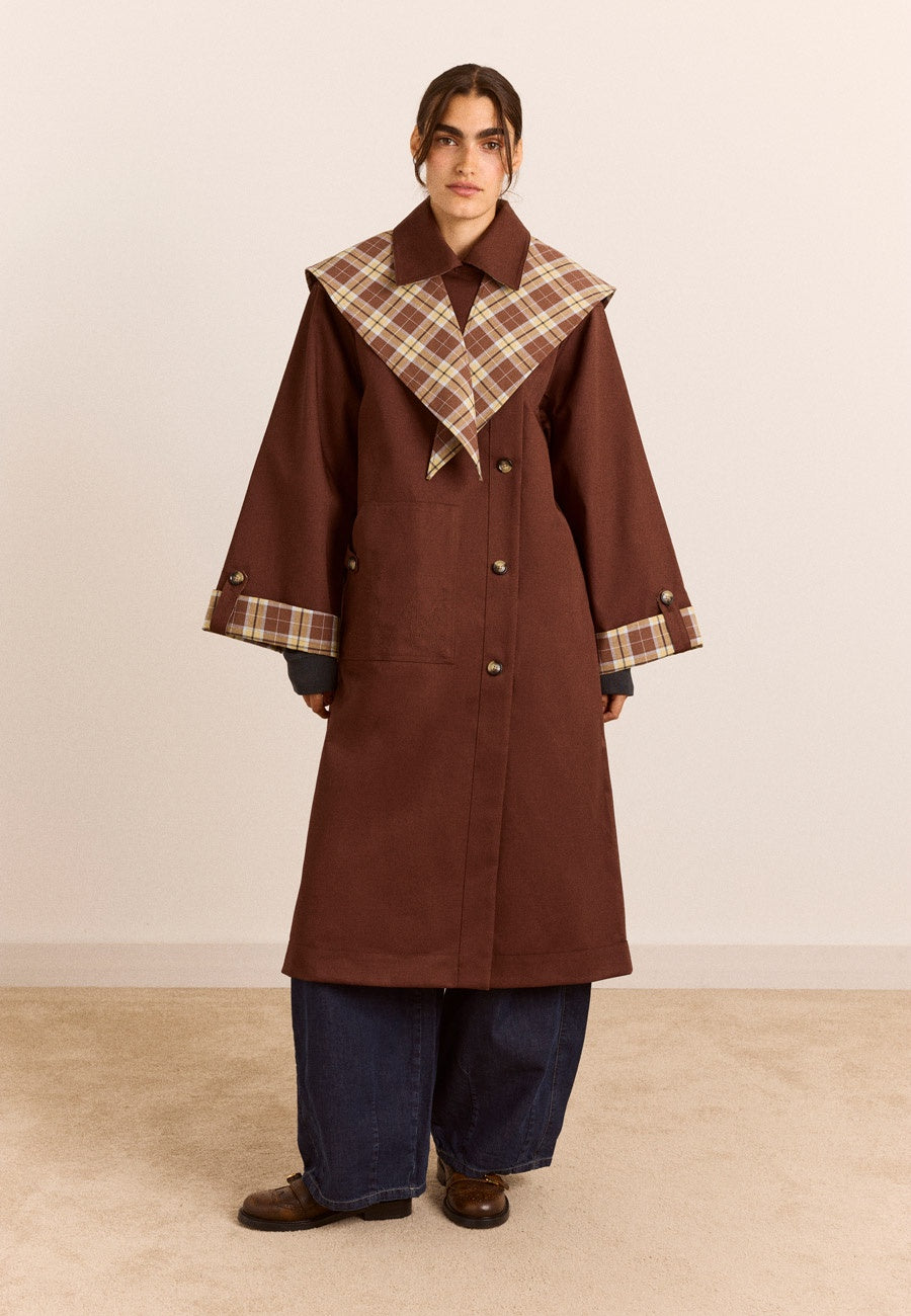 Damson Madder Reversible Longline Jerry Trench Chocolate
