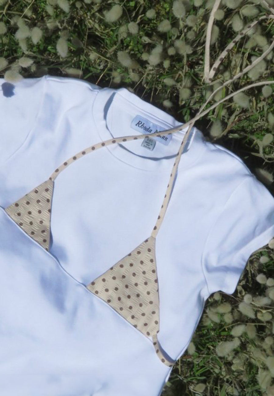 Rhoda Nunn Off-Cut Tee White Brown Polka Dot
