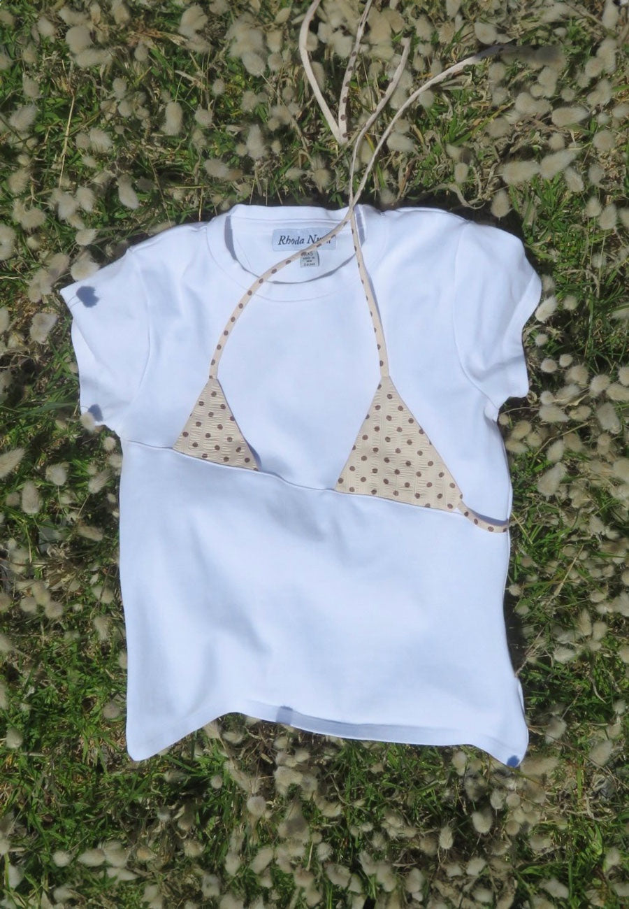 Rhoda Nunn Off-Cut Tee White Brown Polka Dot