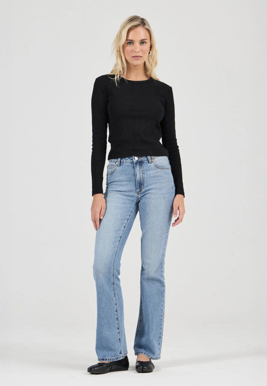 Rolla's Pointelle Classic Long Sleeve Top Black