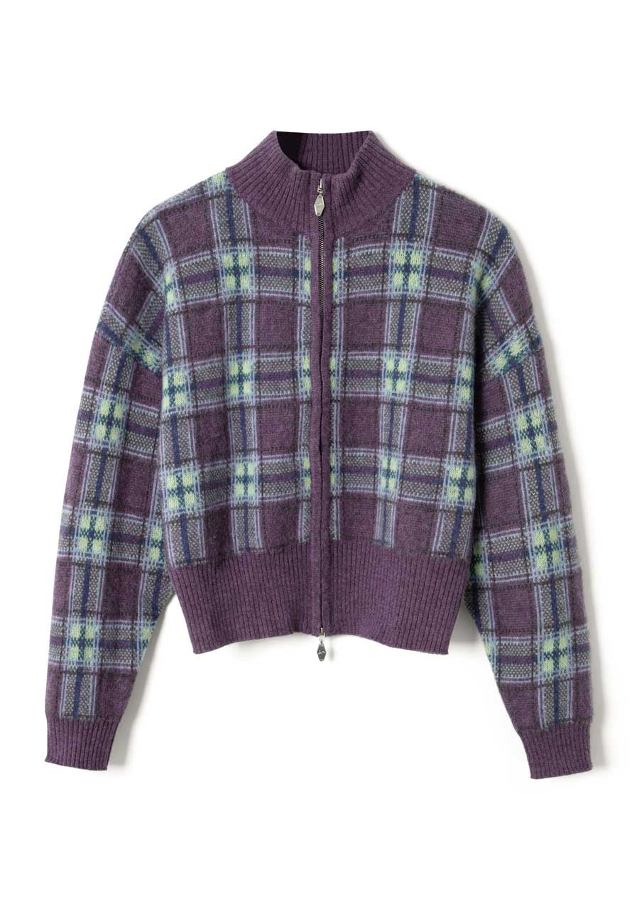 Damson Madder Saffy Merino Cardigan Brushed Check