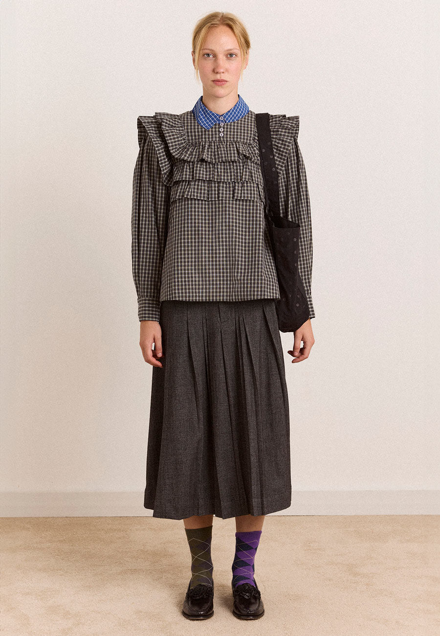 Damson Madder Shay Blouse Navy Green Check