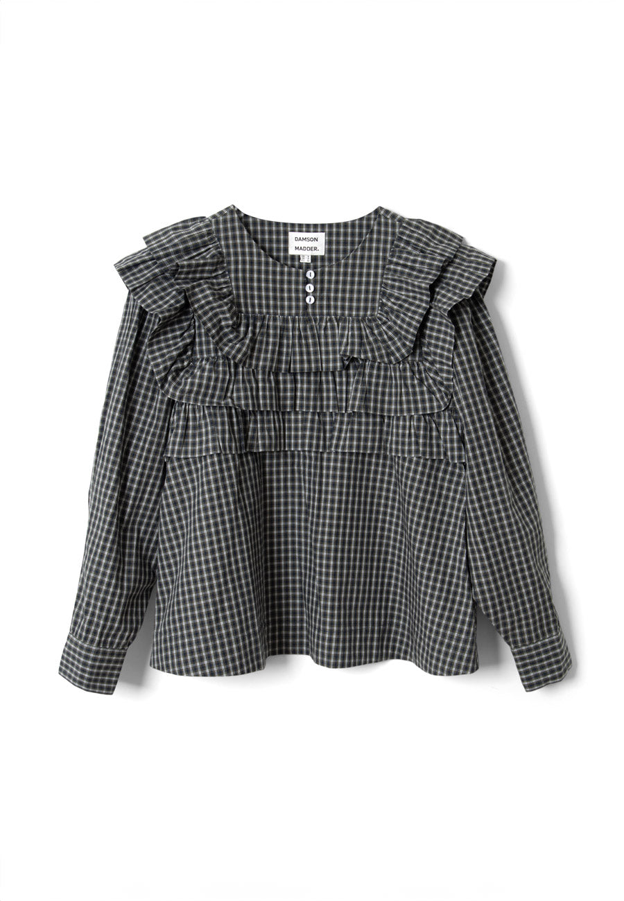 Damson Madder Shay Blouse Navy Green Check