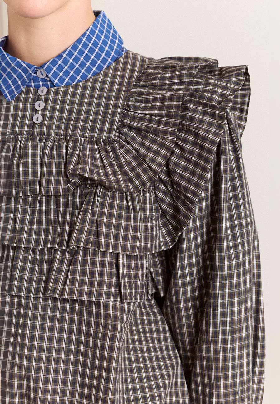 Damson Madder Shay Blouse Navy Green Check