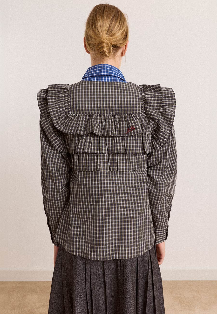 Damson Madder Shay Blouse Navy Green Check