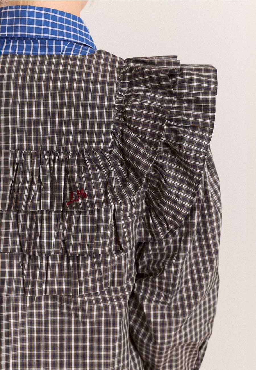 Damson Madder Shay Blouse Navy Green Check