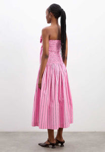 Damson Madder Mia Midi Dress Pink Business Stripe