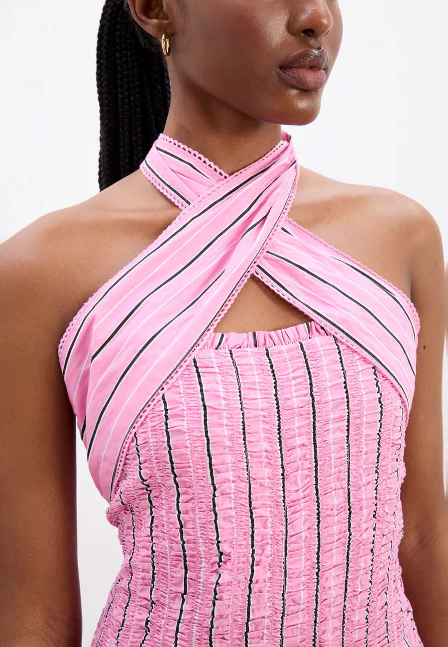 Damson Madder Mia Midi Dress Pink Business Stripe