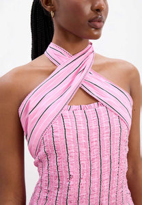 Damson Madder Mia Midi Dress Pink Business Stripe