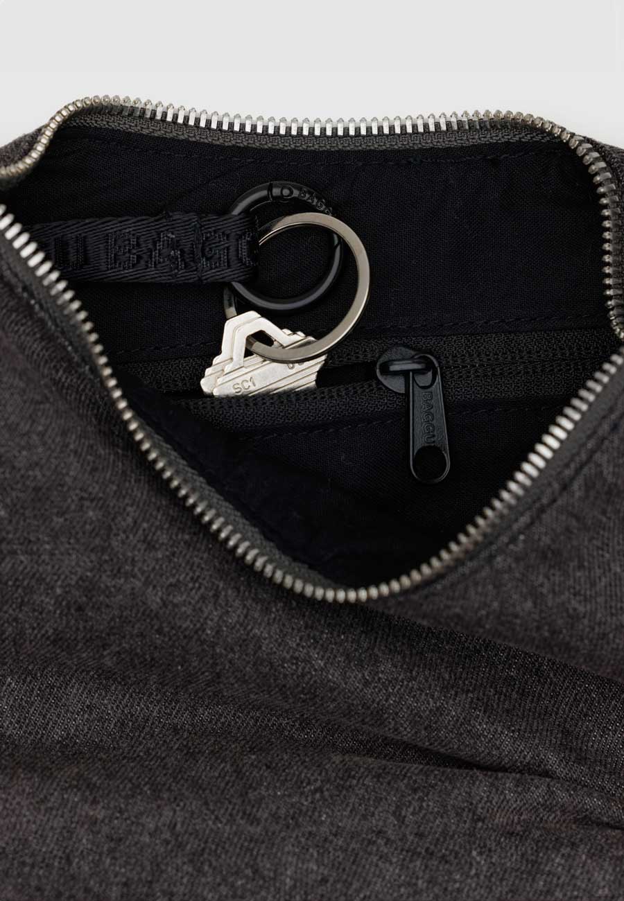 Baggu Small Denim Crescent Bag Washed Black Denim