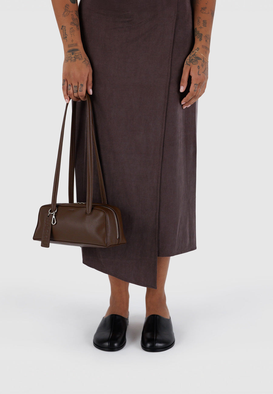 Baggu Small Recycled Leather Bowler Bag Brown