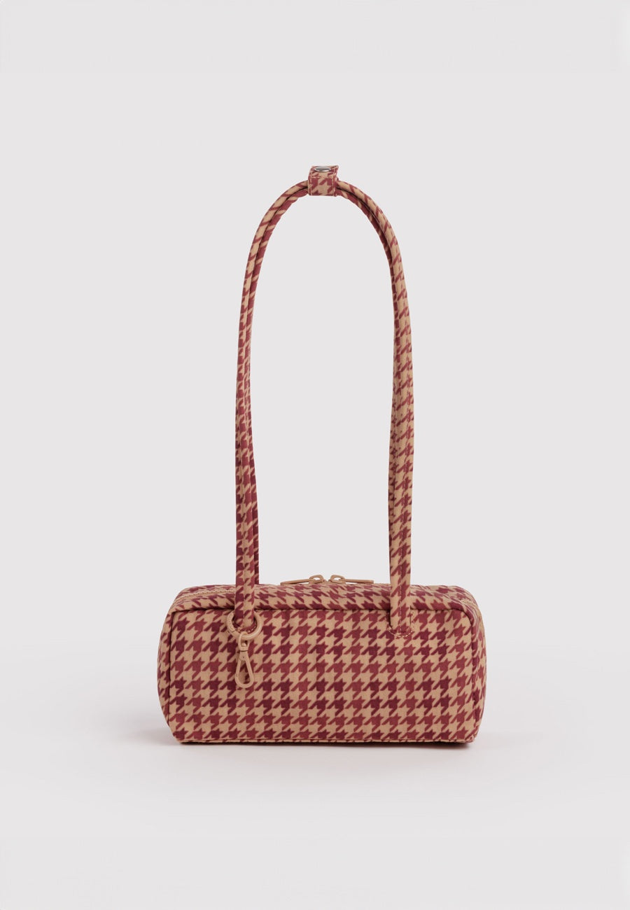 Baggu Small Nylon Bowler Bag Tan Houndstooth