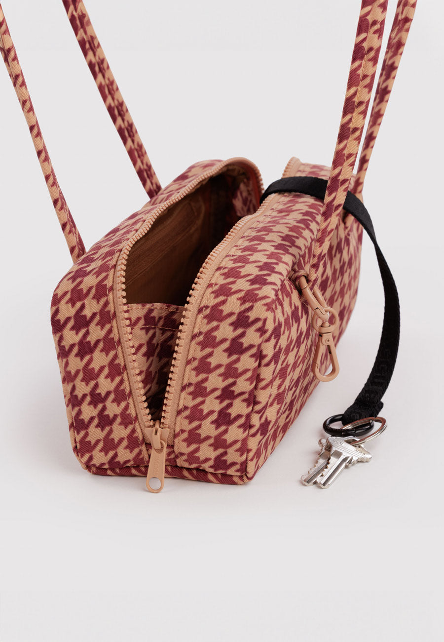 Baggu Small Nylon Bowler Bag Tan Houndstooth