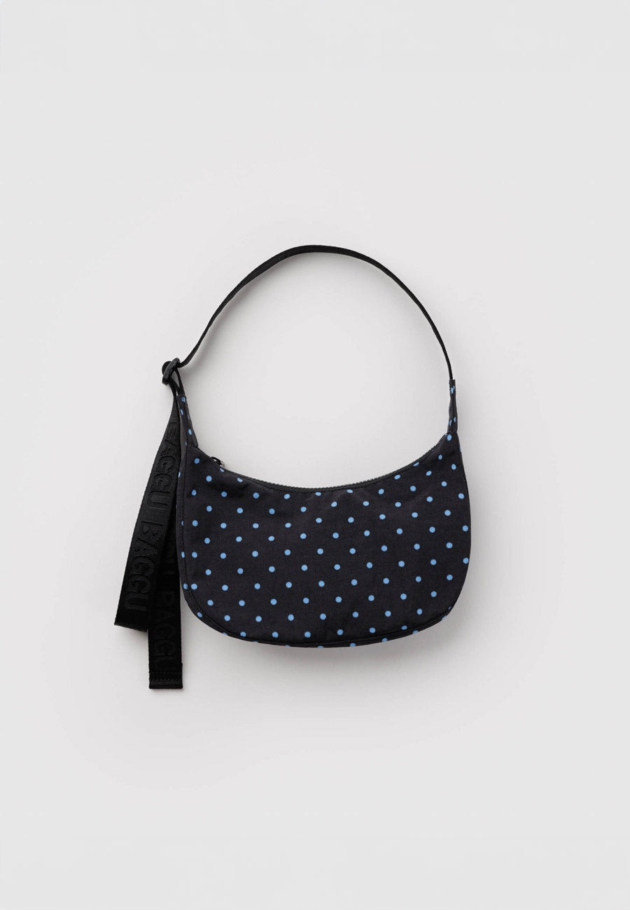 Baggu Small Nylon Crescent Bag Black and Sky Micro Dot PRE-ORDER