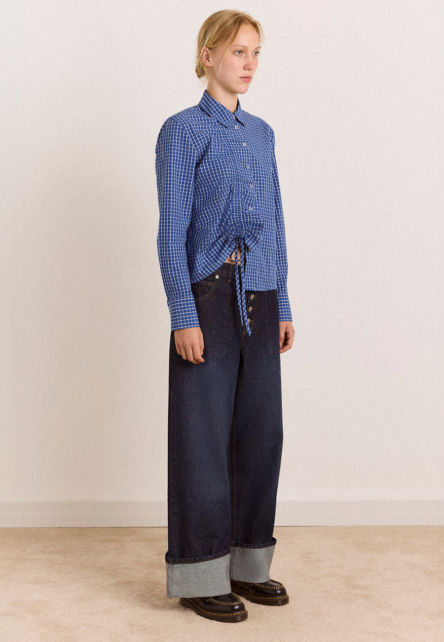 Damson Madder Talia Ruched Shirt Blue Check