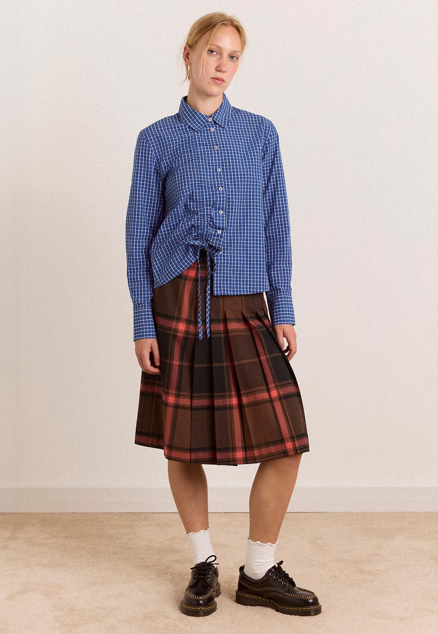 Damson Madder Talia Ruched Shirt Blue Check