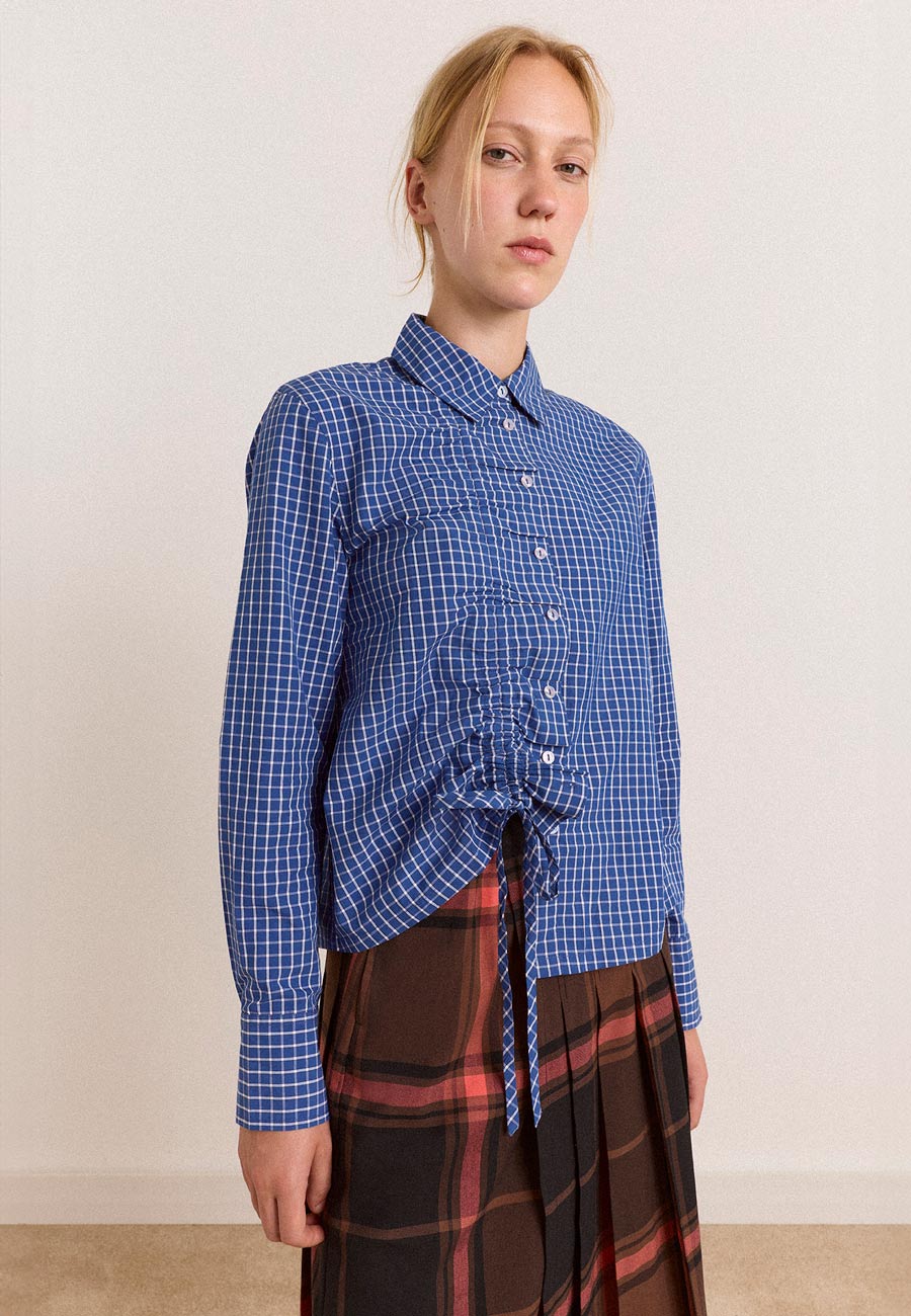 Damson Madder Talia Ruched Shirt Blue Check