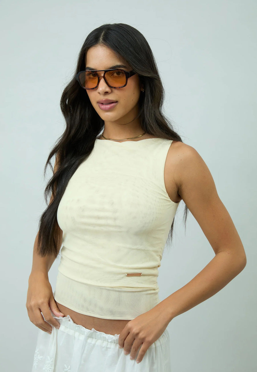 House of Sunny Sleeveless Mesh Top Butter