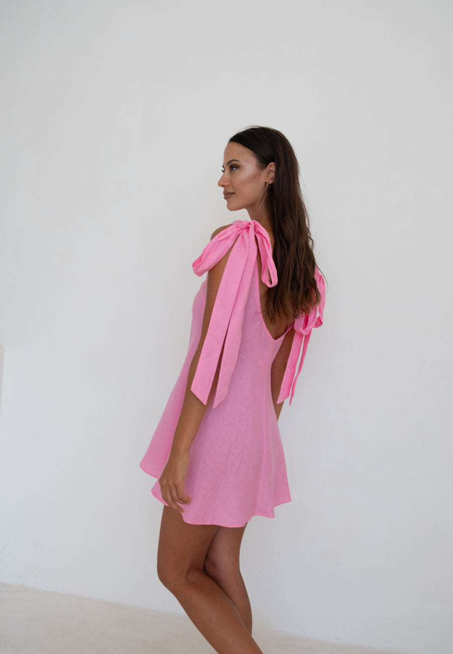 Caitlin Crisp Mini Wilmer Dress Barbie Pink Linen