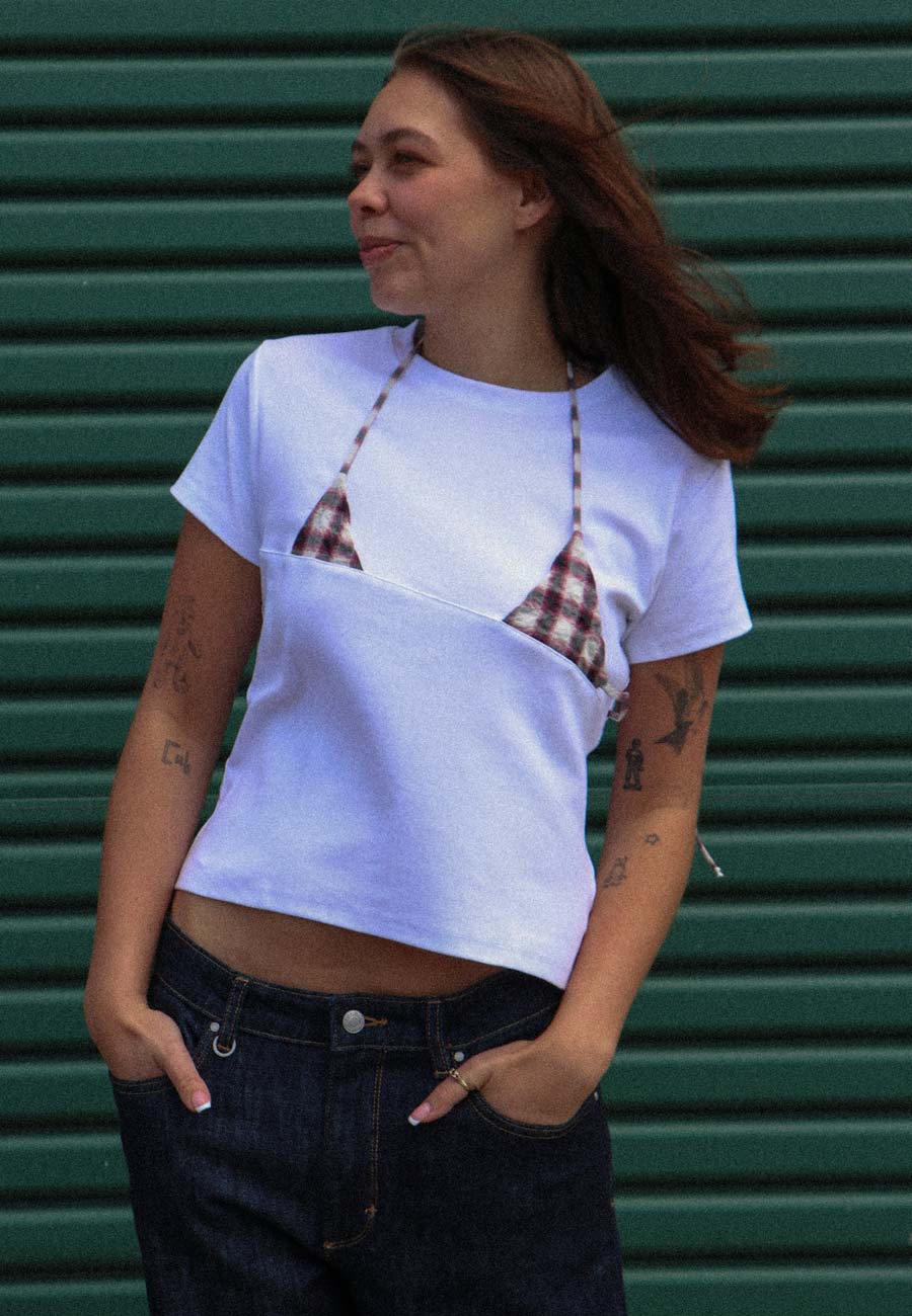 Rhoda Nunn Off-Cut Tee Boysenberry Plaid