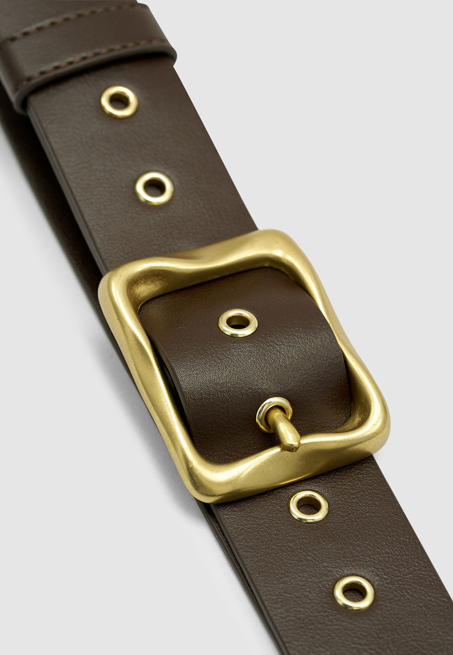 Brie Leon Everyday Buckle Belt Chocolate/Gold