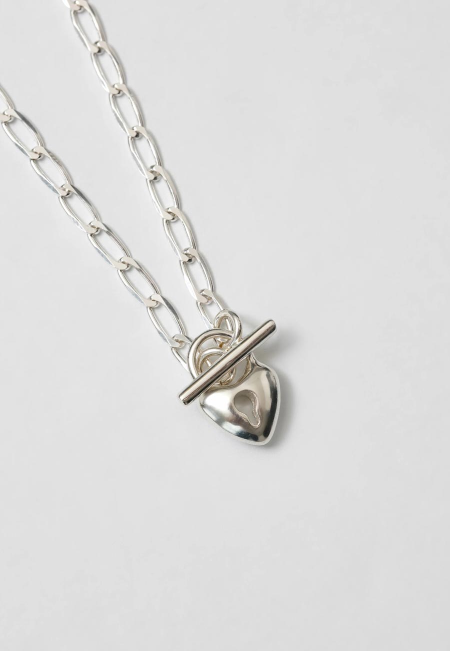 Wolf Circus Heart Toggle Necklace Silver