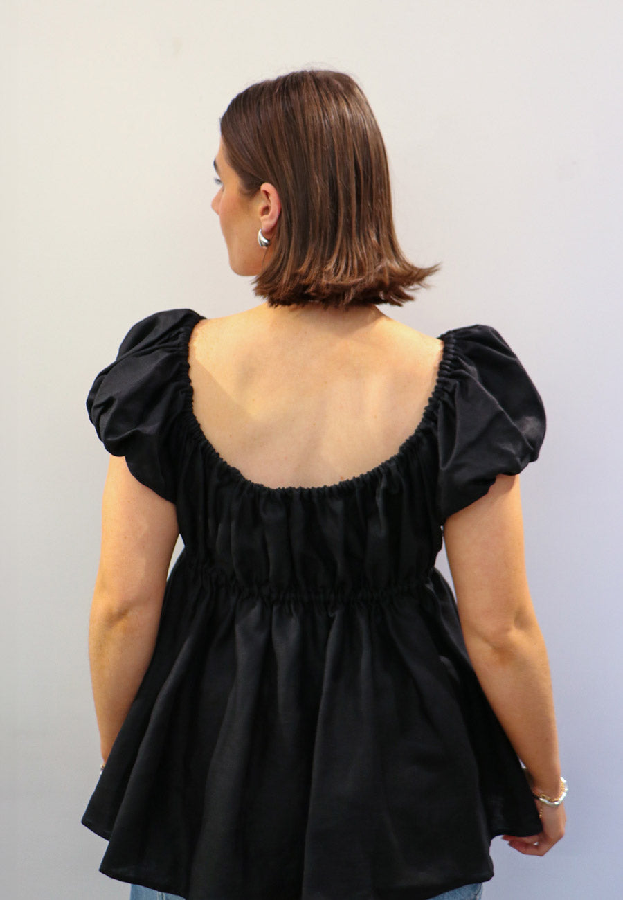 Caitlin Crisp Isla Blouse Black Linen