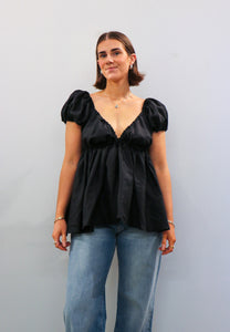Caitlin Crisp Isla Blouse Black Linen