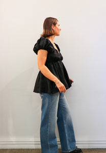 Caitlin Crisp Isla Blouse Black Linen