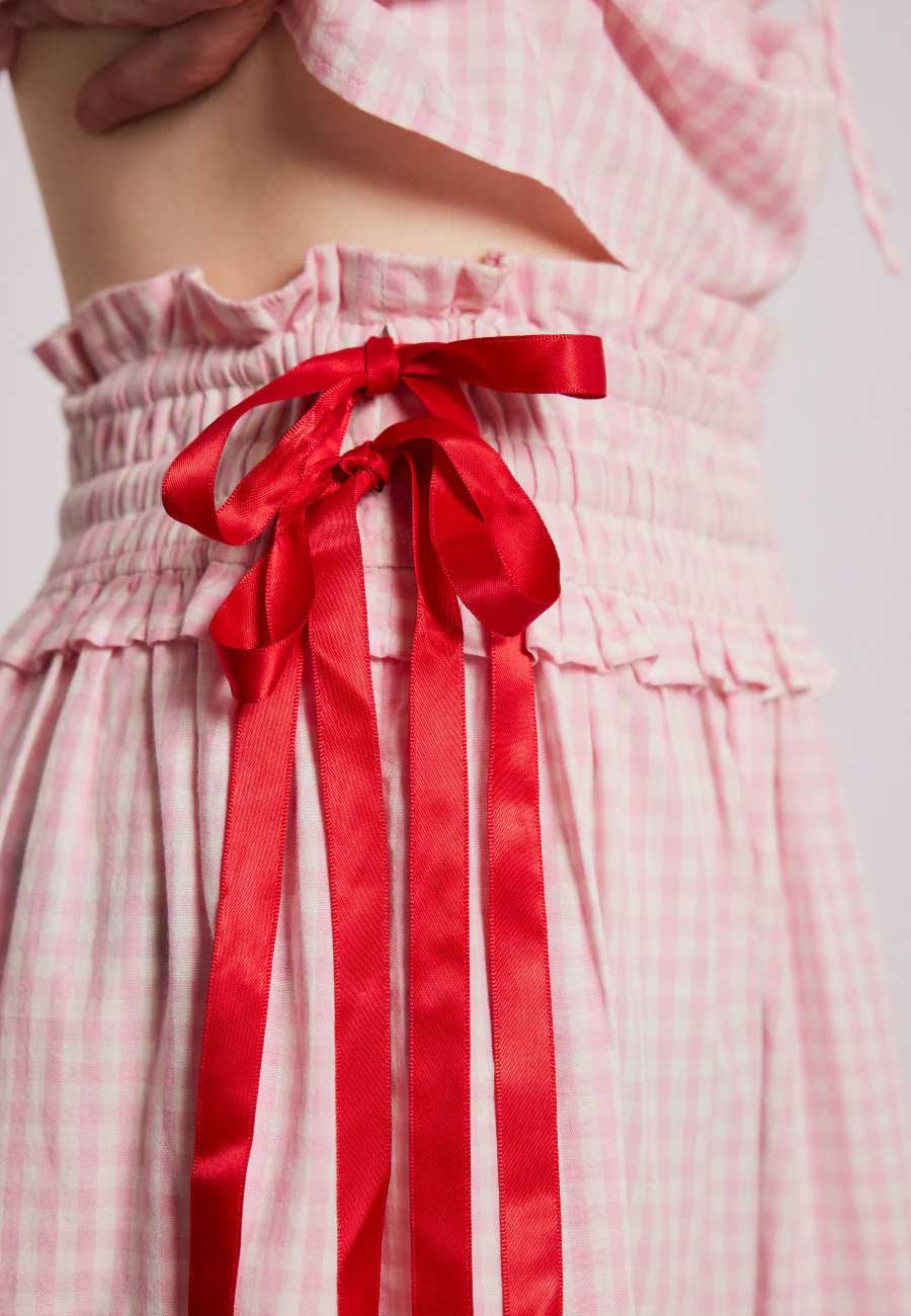 Damson Madder Olivia Ruffle Skirt Pink Gingham