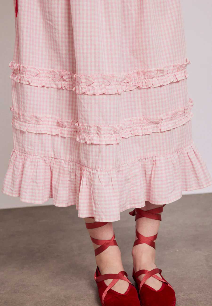 Damson Madder Olivia Ruffle Skirt Pink Gingham