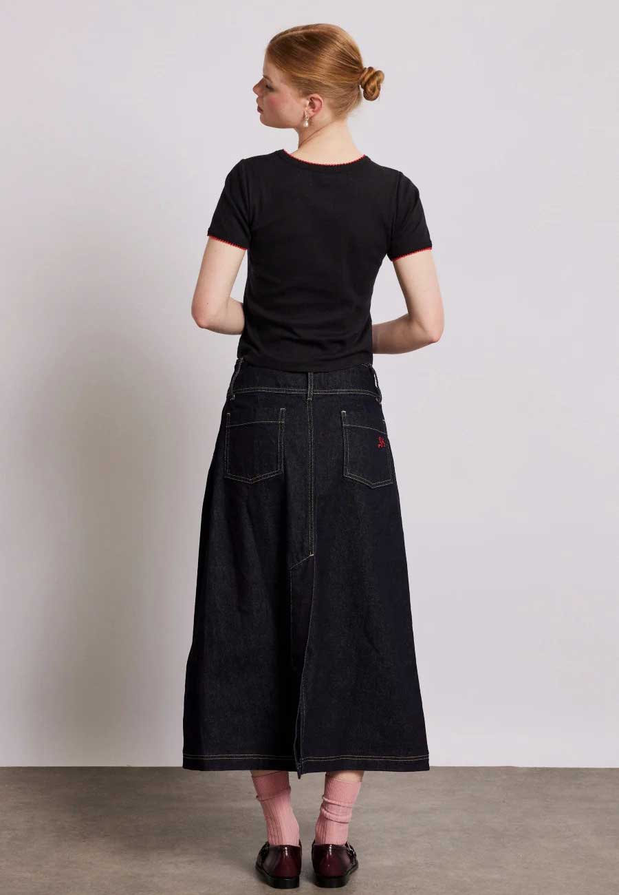 Damson Madder Raye Denim Skirt Dark Indigo