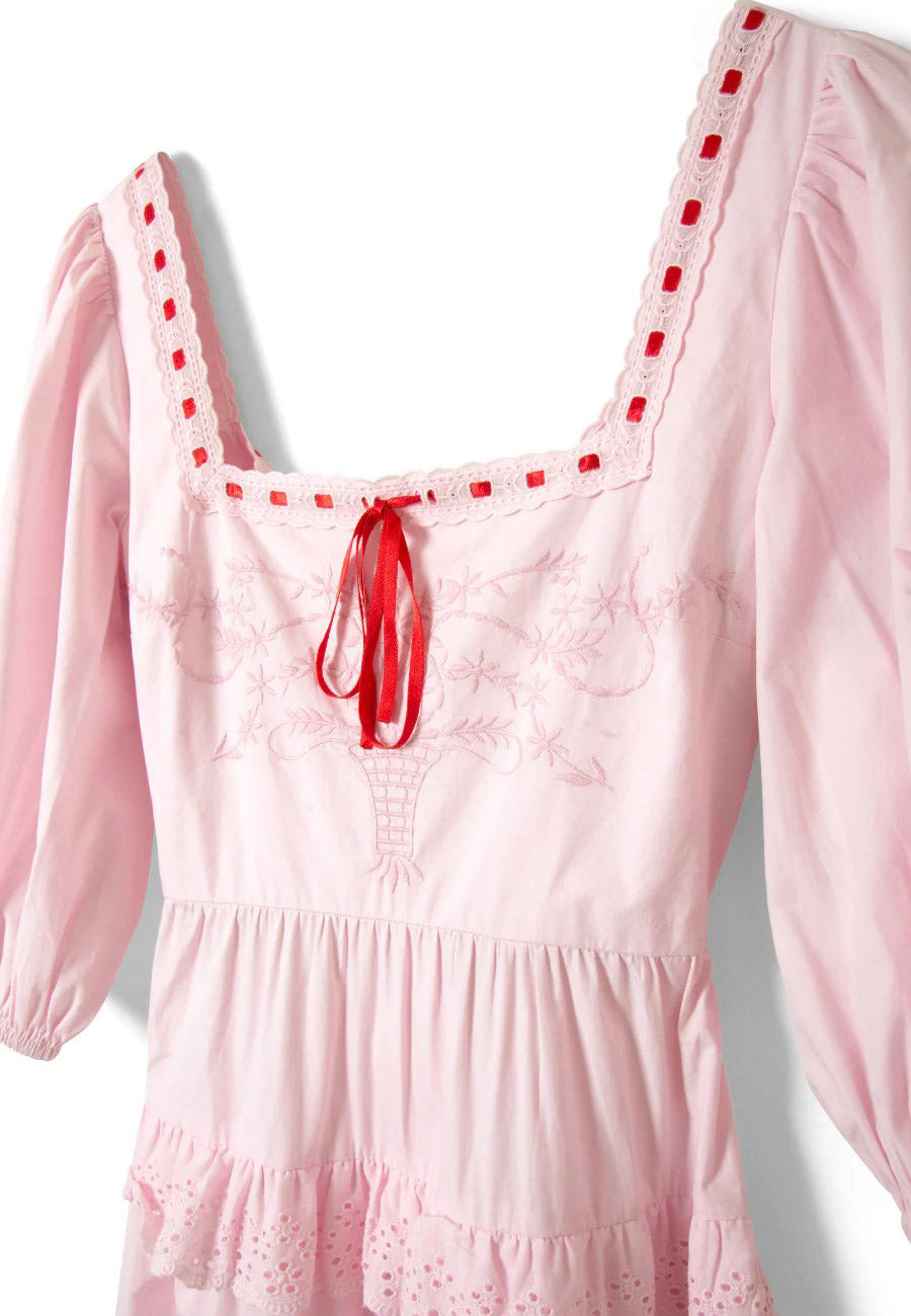 Damson Madder Rebecca Bow Back Dress Pink Broderie
