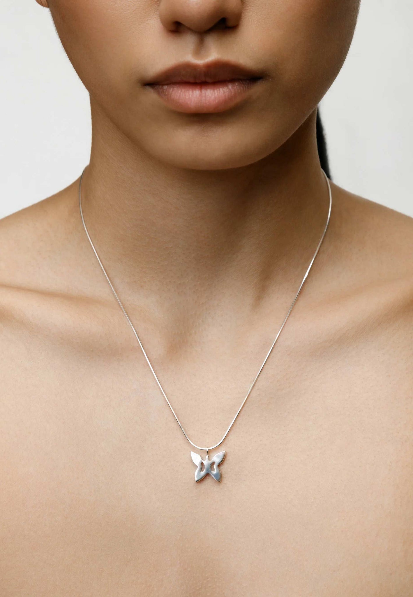 Wolf Circus Butterfly Charm Necklace Silver
